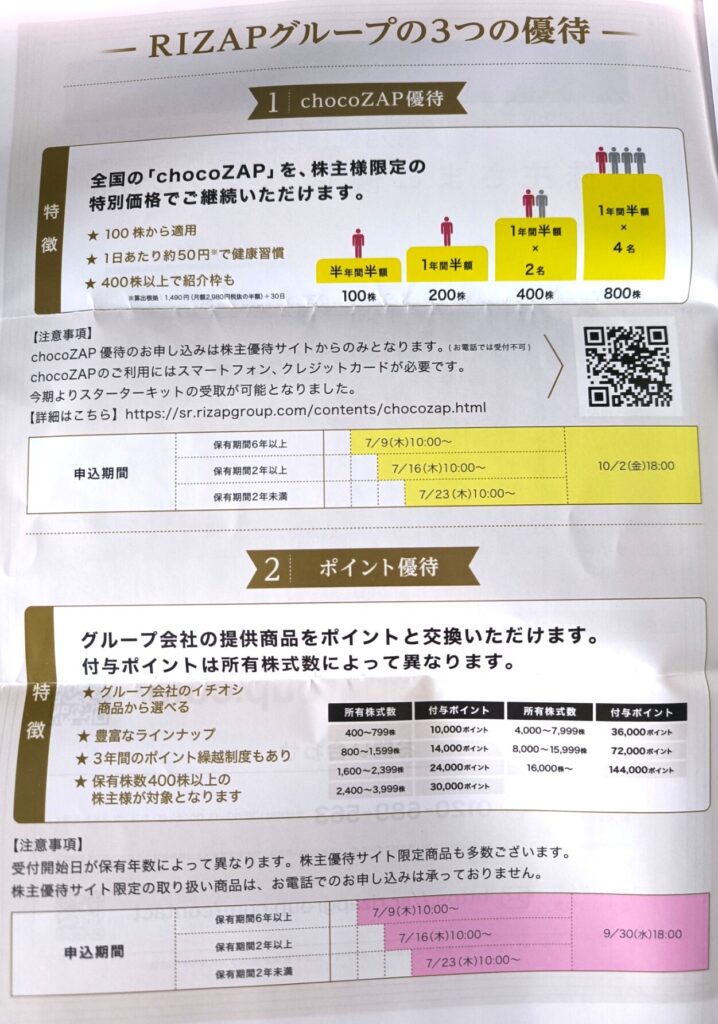 ライザップ 株主優待 申し込み案内
